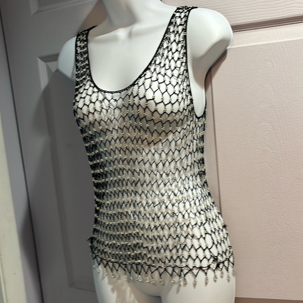 Beaded tank top. Black and silver.
